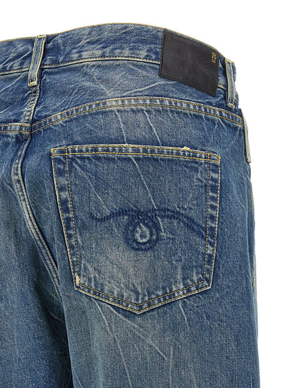 Jeans by R13 for women in cotton denim blue presents a refined pantology silhouette, artfully defined by a refined pantology relaxed-fit, long, and a sophisticated .