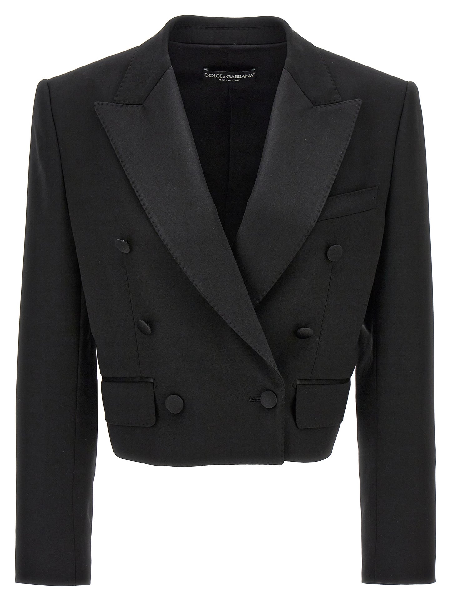 Blazer by Dolce & Gabbana for women in polyester satin silk & virgin wool black features an sartorial silhouette, showcasing a sophisticated and sartorial for a truly sartorial finish.
