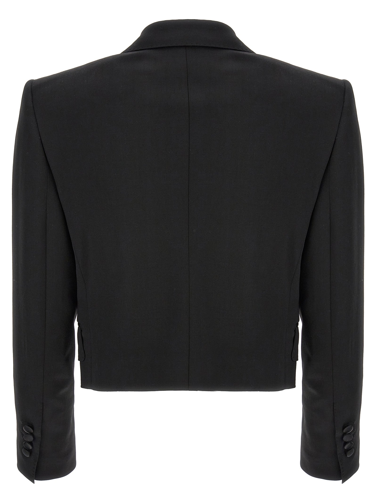 Blazer by Dolce & Gabbana for women in polyester satin silk & virgin wool black features an sartorial silhouette, showcasing a sophisticated and sartorial for a truly sartorial finish.