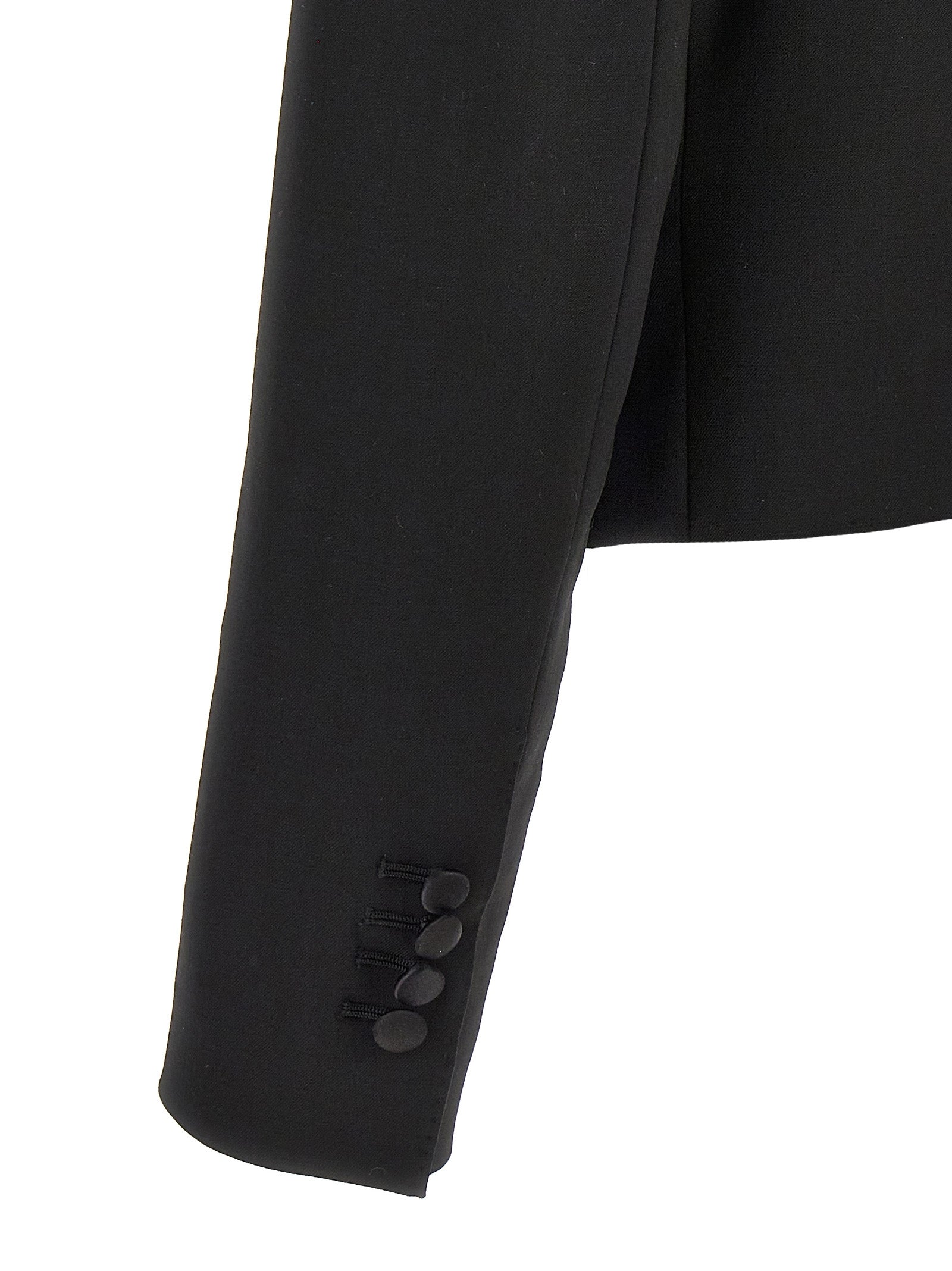 Blazer by Dolce & Gabbana for women in polyester satin silk & virgin wool black showcases a polished silhouette, highlighted by a refined and polished for a sophisticated finish.