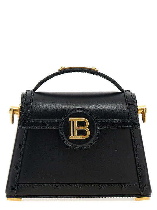 Shoulder Flap Handbag by Balmain for women in calfskin leather black features a refined silhouette, showcasing a secure flap & magnetic, organized , and versatile shoulder-strap & handle for a refined finish.