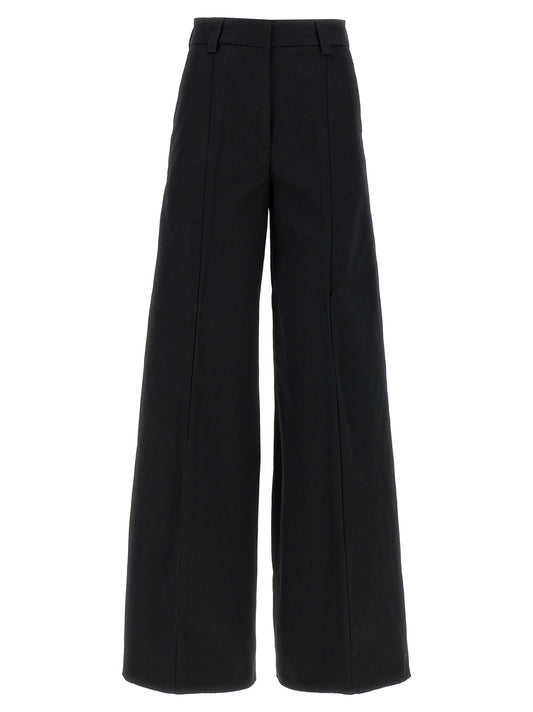 Casual Pants by THELATEST for women in cotton black features a refined silhouette with a refined wide, defined by a and a refined long for a refined finish.