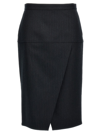 Fendi Gray Virgin Wool Midi Skirt