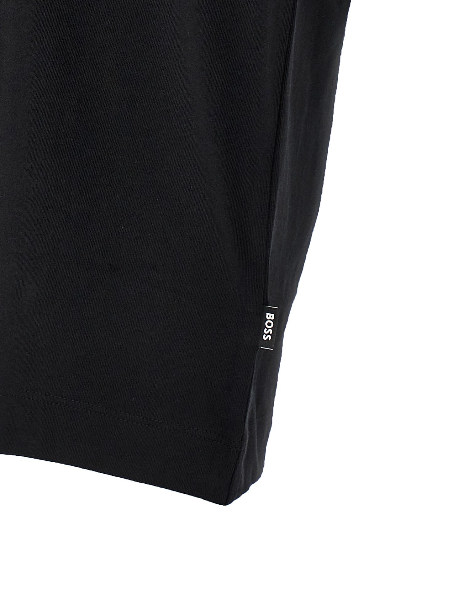 T-Shirt by Hugo Boss for men in cotton black showcases a dramatic silhouette, elegantly detailed with a dramatic and for a truly dramatic finish.