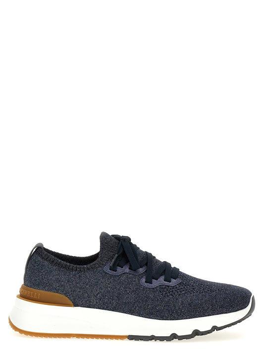 Brunello Cucinelli Men's Slip On Stretch Polyamide Cotton Athletic Sneakers - Blue