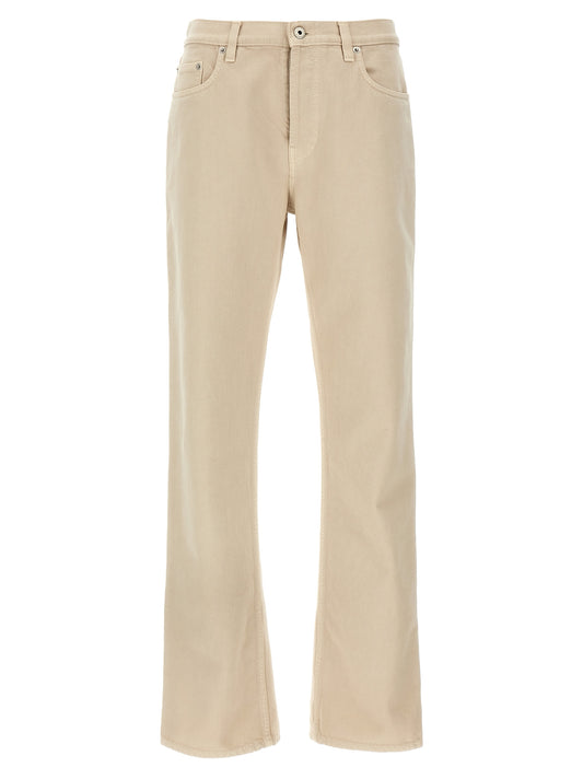 Jeans by Burberry for women in denim cotton & suede leather beige features an sartorial straight-leg and long with a cut for a sartorial finish.