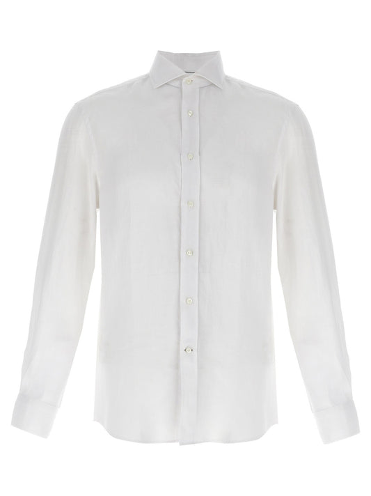 Shirt by Brunello Cucinelli for men in linen white showcases a sleek silhouette, elegantly detailed with a sleek and for a sleek finish.