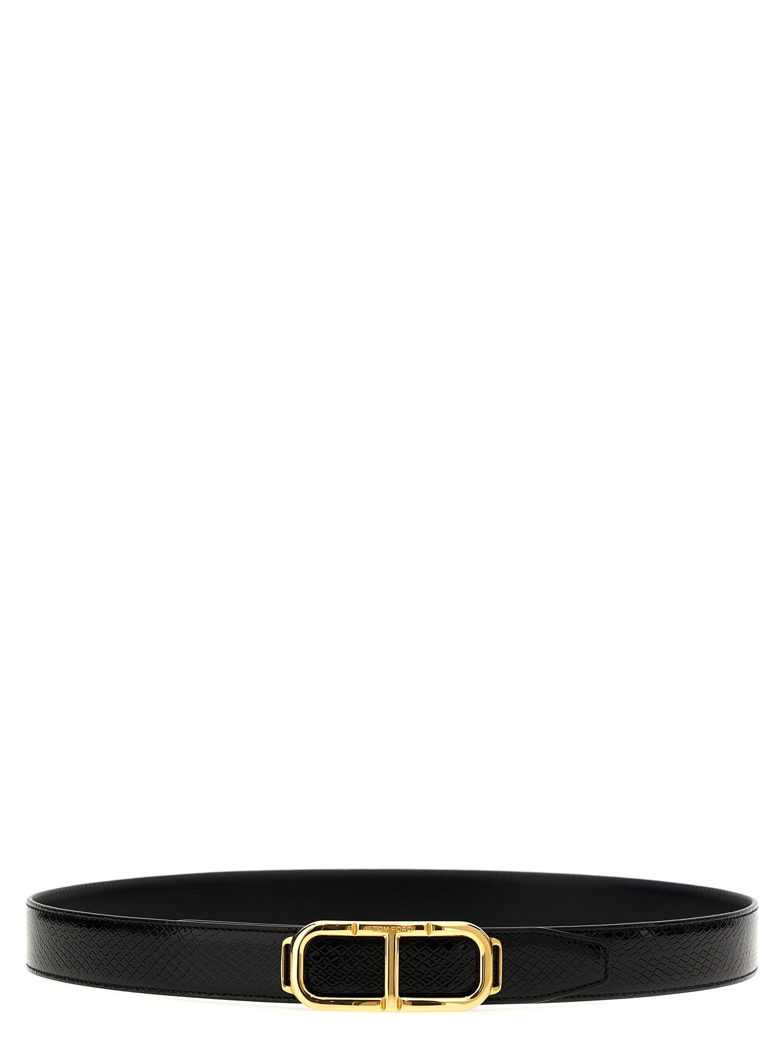 Belt by Tom Ford for men in patent python leather black & print features a bohemian chic silhouette, showcasing the bohemian chic Patent Python Leather Belt design with a sophisticated bohemian chic finish.