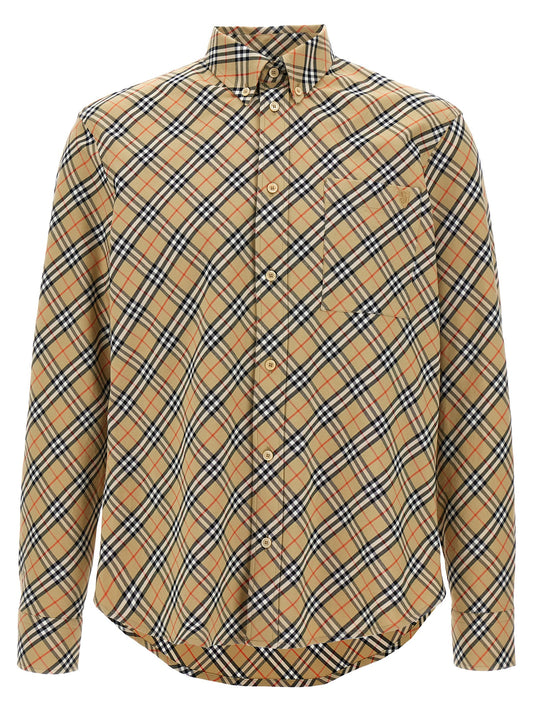 Shirt by Burberry for men in cotton beige & print features an architectural silhouette with a refined and elegant for a architectural look.