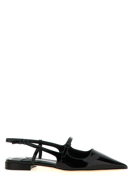 Ballet Slingback Flat Shoes by Jimmy Choo for women in bos taurus calfskin leather black showcases a resplendent Women's Bos Taurus Calfskin Leather Ballet Slingback Flat Shoes aesthetic with a and pointed toe style.