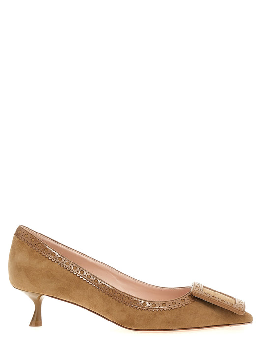 Mid-Heel Pumps Heels by Roger Vivier for women in suede goatskin leather beige & signature features a effortless chic silhouette, showcasing the City Viv Women's Suede Goatskin Leather Mid-Heel Pumps Heels design with a effortless chic mid-heel and for a effortless chic finish.