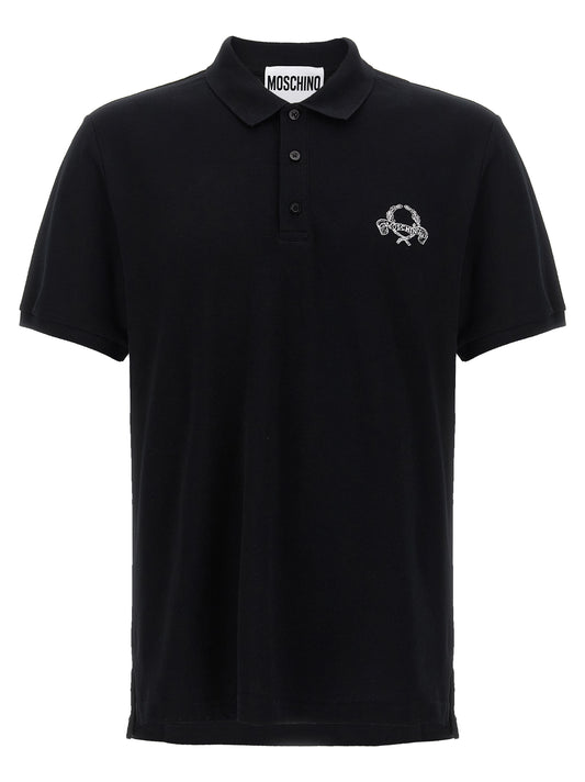 Polo Shirt by Moschino for men in cotton black presents a crisp silhouette, artfully detailed with a crisp short-sleeve and crisp .