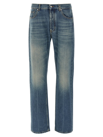 Jeans by Alexander McQueen for men in denim cotton blue presents a refined pantology silhouette, artfully defined by a refined pantology straight-leg, long, and a sophisticated .