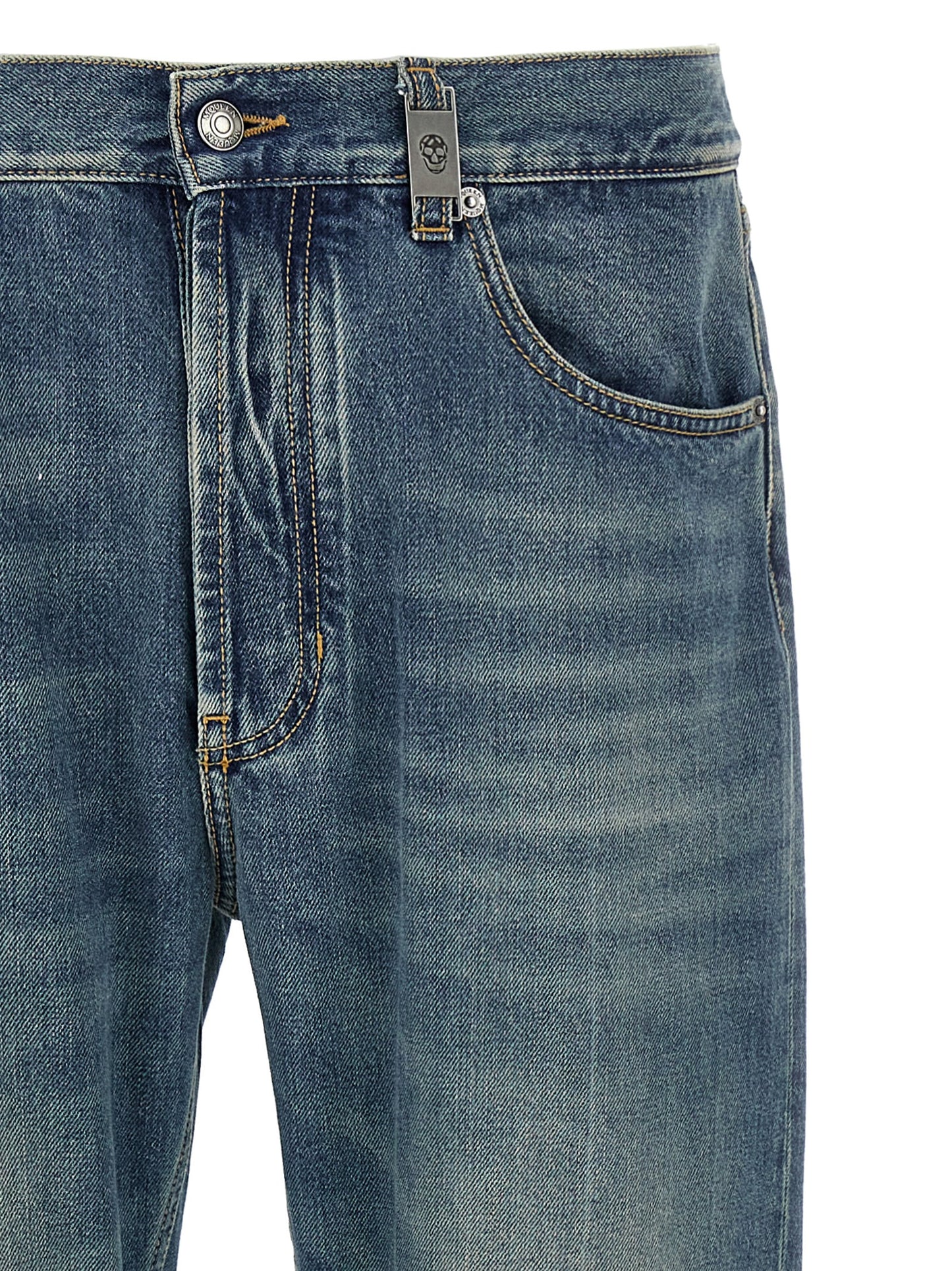 Jeans by Alexander McQueen for men in denim cotton blue features a refined silhouette with a refined straight-leg, defined by a and a refined long for a refined finish.