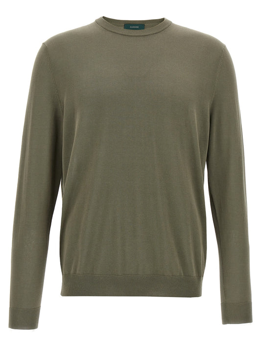 Cardigan by ZANONE for men in cotton bicolour & green showcases a luxurious silhouette, meticulously detailed with a sophisticated crew neckline and for a refined finish.