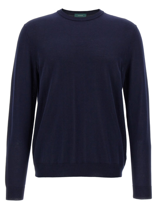 Cardigan by ZANONE for men in cotton blue features an impeccable silhouette, showcasing a sophisticated crew neckline and detail for a truly impeccable finish.