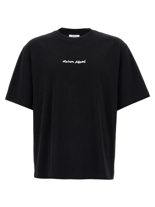 T-Shirt by Maison Kitsuné for men in cotton black showcases a unassuming silhouette, artfully detailed with a refined crew neckline and unassuming short-sleeve for a sophisticated, contemporary look.