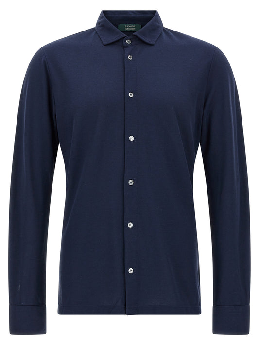 Shirt by ZANONE for men in cotton blue showcases a sharp silhouette, elegantly detailed with a sharp and sharp .