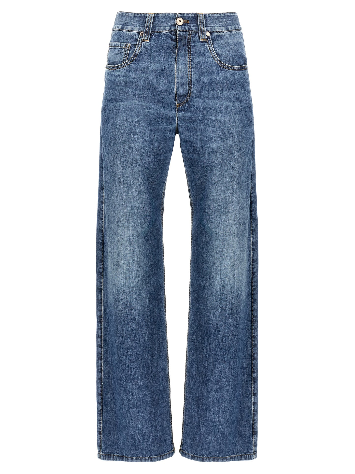 Jeans by Brunello Cucinelli for women in cotton denim blue features an sartorial straight-leg and long with a cut for a sartorial finish.