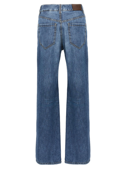 Jeans by Brunello Cucinelli for women in cotton denim blue features a refined silhouette with a refined straight-leg, defined by a and a refined long for a refined finish.