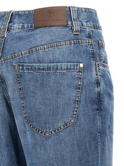 Jeans by Brunello Cucinelli for women in cotton denim blue features an refined tailoring silhouette, showcasing a premium straight-leg with a and long cut for a refined tailoring look.