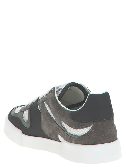 Athletic Sneakers by Dolce & Gabbana for men in suede calfskin leather & polyester gray features an effortless chic silhouette, showcasing the signature athletic style of the Aren Men's Athletic Suede Calfskin Leather & Polyester Sneakers collection with a truly effortless chic finish.