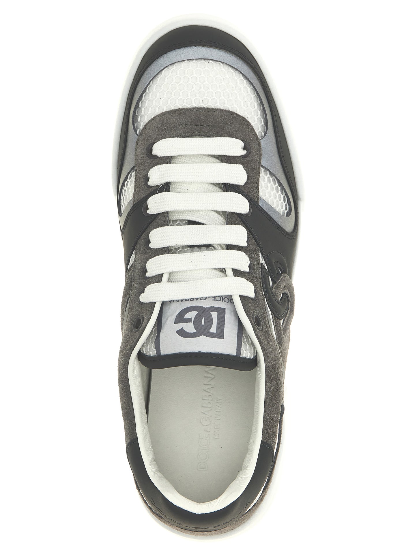 Athletic Sneakers by Dolce & Gabbana for men in suede calfskin leather & polyester gray showcases an impeccable silhouette, defined by an impeccable athletic style design that perfectly captures the essence of the Aren Men's Athletic Suede Calfskin Leather & Polyester Sneakers.