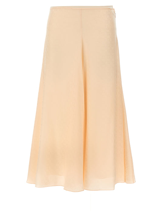 Skirt by Fendi for women in silk multicolor, pink, patterned & jacquard features a captivating silhouette, showcasing the captivating Women's Flared Silk Skirt design with a sophisticated midi for a captivating look.