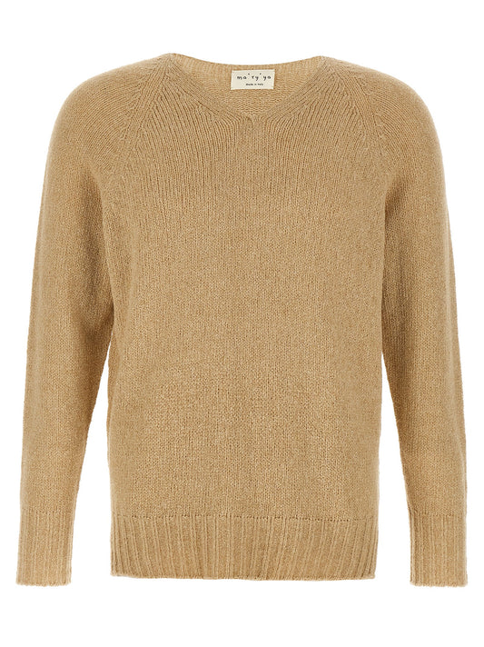 Cardigan by MA'RY'YA for men in polyamide modacrylic & cotton beige presents a textural silhouette, artfully finished with a textural v-neck neckline and for a sophisticated, textural look.