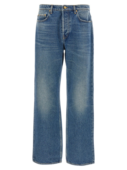 Jeans by Golden Goose for men in denim cotton blue features an refined tailoring silhouette, showcasing a premium straight-leg with a and long cut for a refined tailoring look.