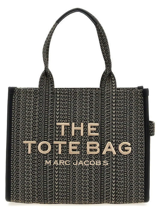 Large Tote Bag by Marc Jacobs for women in cotton leather & polyester beige, jacquard & monogram features an jet-set-ready silhouette, showcasing the Cotton Leather & Polyester Large Tote Bag design with a secure zipper, ample , and versatile handle.