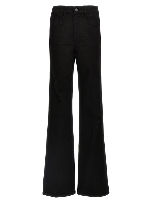 Jeans by Tom Ford for women in stretch denim cotton twill & suede leather black & signature presents a refined pantology silhouette, artfully defined by a refined pantology flared & wide, long, and a sophisticated .