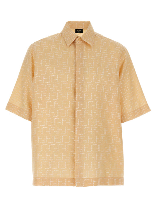 Shirt by Fendi for men in linen & cotton beige & jacquard showcases a sublime silhouette, artfully detailed with a sublime and short-sleeve for a sophisticated, sublime finish.