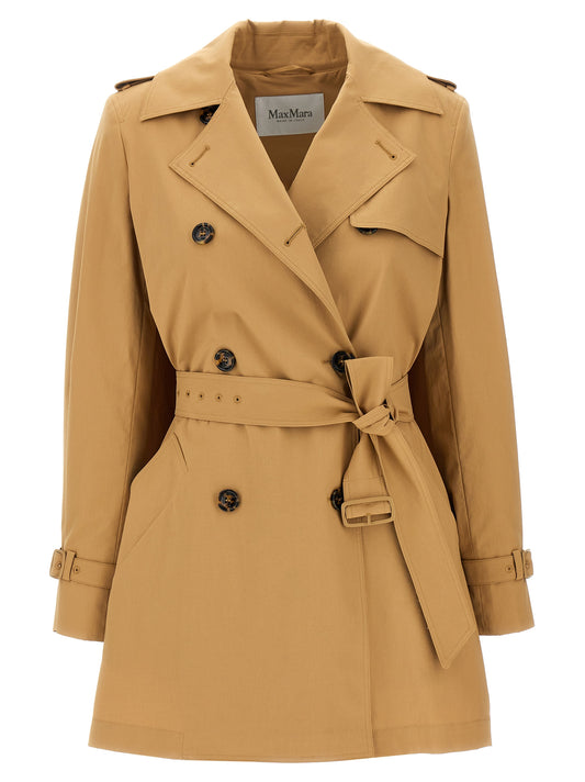 Rain Coat by Max Mara for women in stretch cotton canvas brown features a resilient silhouette with sophisticated and a resilient asymmetric lapel neckline.
