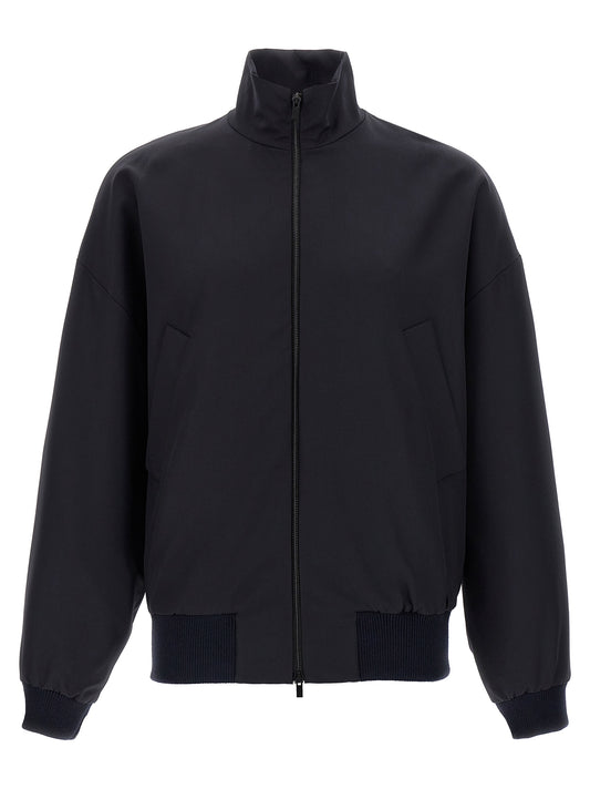 Overcoat by Fear Of God for men in virgin wool & leather blue features a contemporary silhouette showcasing a contemporary high-neck neckline and refined for a sophisticated finish.