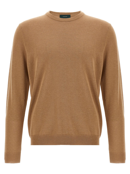 Cardigan by ZANONE for men in cotton beige features an impeccable silhouette, showcasing a sophisticated crew neckline and detail for a truly impeccable finish.