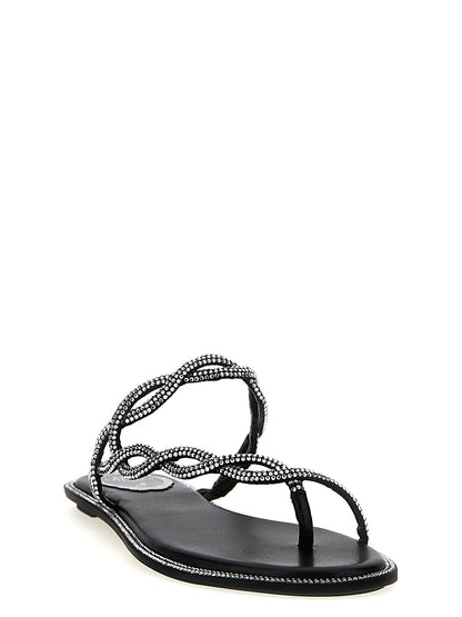 RENE CAOVILLA Black Satin Slides