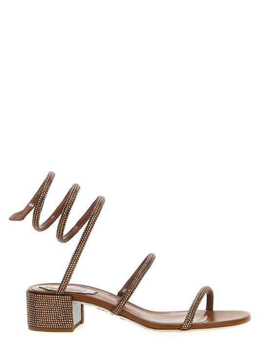 Platform Sandals by RENE CAOVILLA for women in satin & rhinestone brown & signature features an effortlessly chic silhouette from the Women's Satin & Rhinestone Platform Sandals collection, showcasing a effortlessly chic platform and elegant .