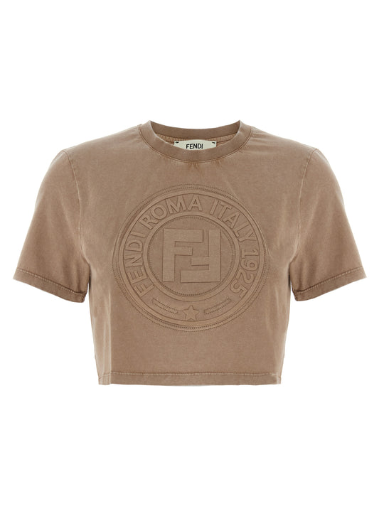 T-Shirt by Fendi for women in cotton brown features an on trend silhouette, perfectly showcasing a on trend short-sleeve and crew neckline for an elevated aesthetic.