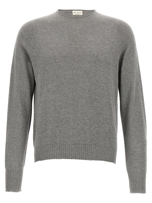 Cardigan by MA'RY'YA for men in modacrylic cotton & cashmere gray features a dramatic silhouette, showcasing a sophisticated crew neckline and dramatic detail for a timeless, premium look.