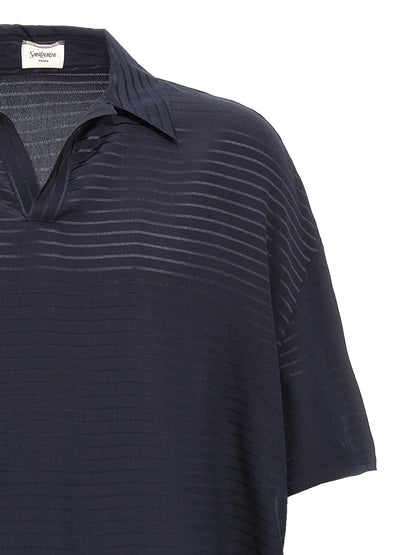 Saint Laurent Blue Silk Polo Shirt