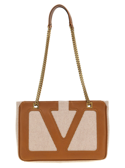 Small Shopper Tote Bag by Valentino Garavani for women in cotton polyester canvas beige & signature features a jet-set sophisticated Viva Superstar V Logo Cotton Polyester Canvas Small Shopper Tote Bag design with a secure zipper, ample , and versatile handle for a jet-set sophisticated finish.