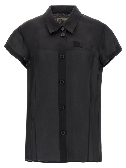Blouse by Khaite for women in silk black & transparent features an architectural silhouette with a refined short-sleeve and elegant for a architectural look.