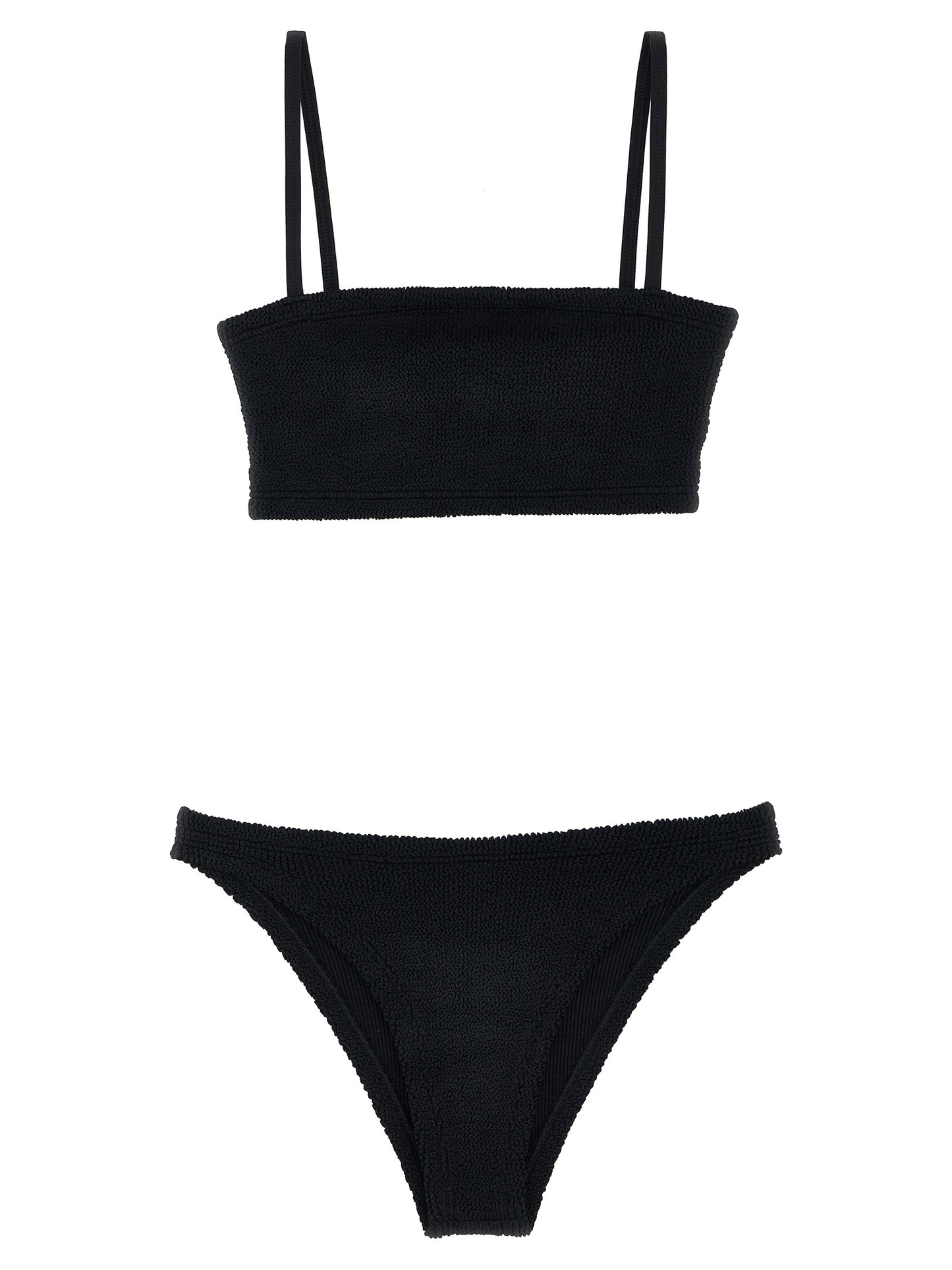 Bikini by Hunza G for women in stretch polyamide and black & signature presents a sultry silhouette, artfully capturing the sophisticated aesthetic of Gigi Women's Stretch Polyamide Bikini with a sultry finish.