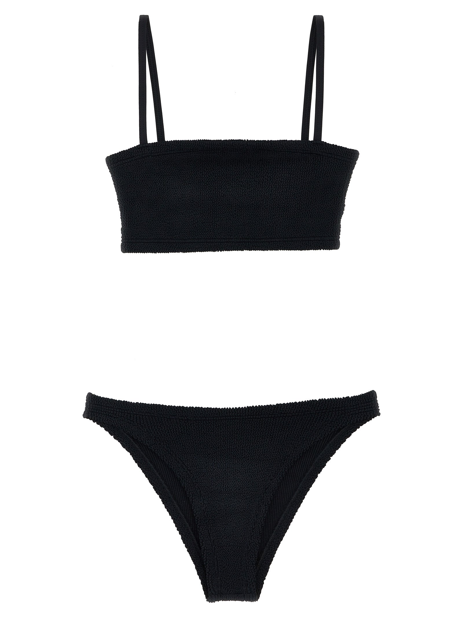 Bikini by Hunza G for women in stretch polyamide and black & signature presents a sultry silhouette, artfully capturing the sophisticated aesthetic of Gigi Women's Stretch Polyamide Bikini with a sultry finish.