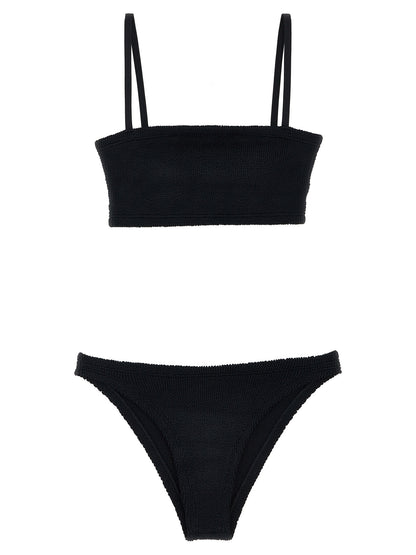 Bikini by Hunza G for women in stretch polyamide and black & signature presents a sultry silhouette, artfully capturing the sophisticated aesthetic of Gigi Women's Stretch Polyamide Bikini with a sultry finish.