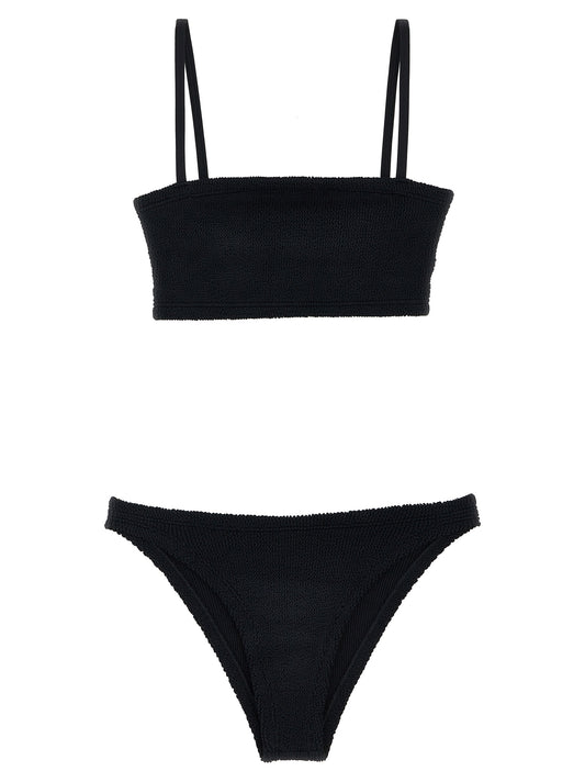 Bikini by Hunza G for women in stretch polyamide and black & signature presents a sultry silhouette, artfully capturing the sophisticated aesthetic of Gigi Women's Stretch Polyamide Bikini with a sultry finish.