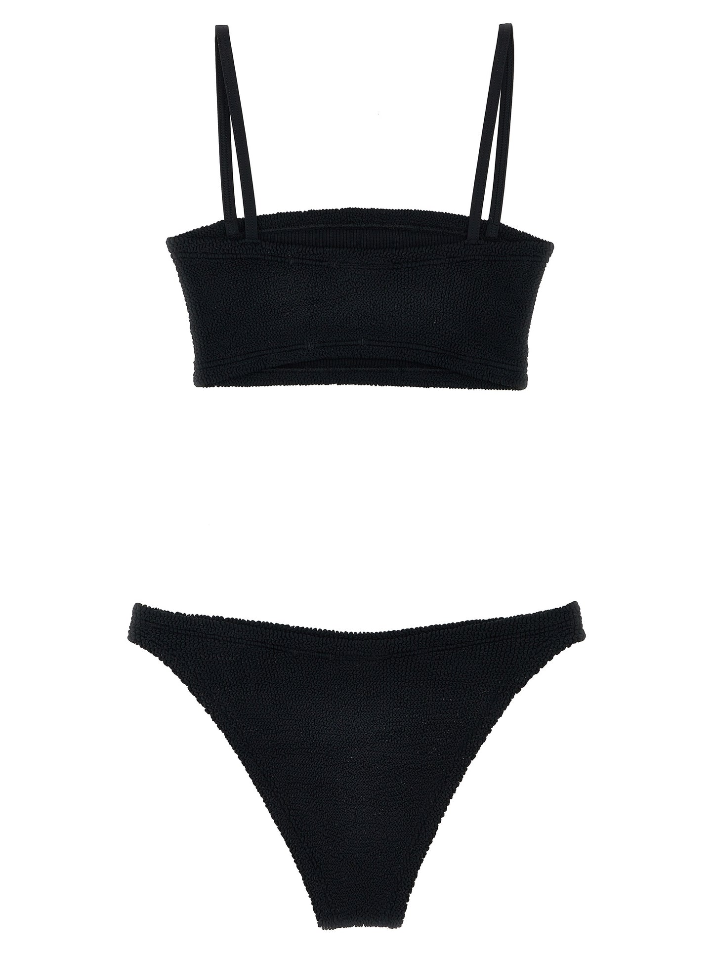 Bikini by Hunza G for women in stretch polyamide black & signature features an dramatic silhouette, artfully capturing the essence of the dramatic Gigi Women's Stretch Polyamide Bikini design with a sophisticated dramatic cut.
