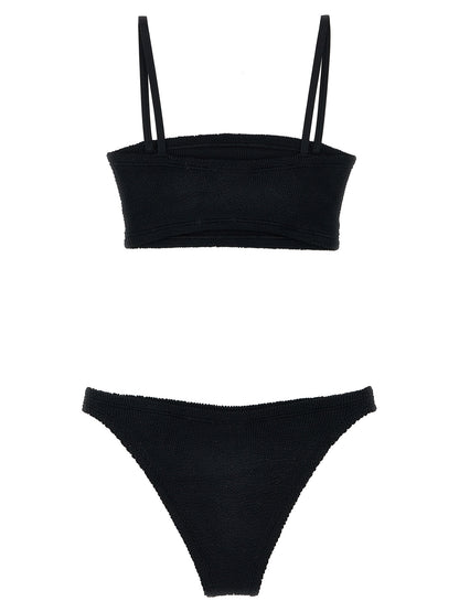 Bikini by Hunza G for women in stretch polyamide black & signature features an dramatic silhouette, artfully capturing the essence of the dramatic Gigi Women's Stretch Polyamide Bikini design with a sophisticated dramatic cut.