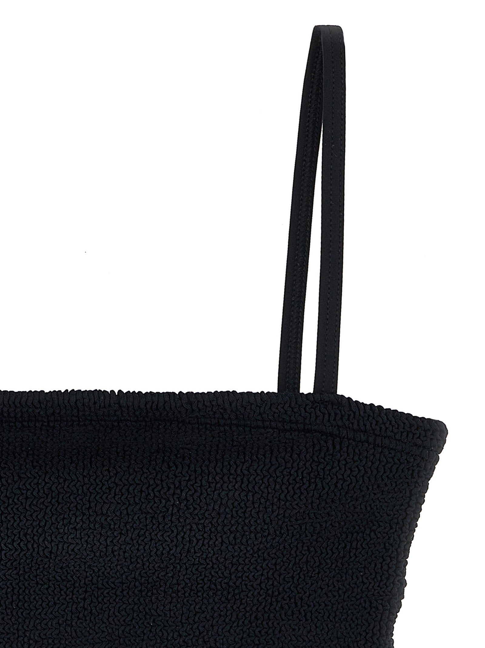 This Bikini by Hunza G for women in stretch polyamide black & signature features a beach chic silhouette from the Gigi Women's Stretch Polyamide Bikini collection, showcasing a beach chic cut for a refined poolside look.